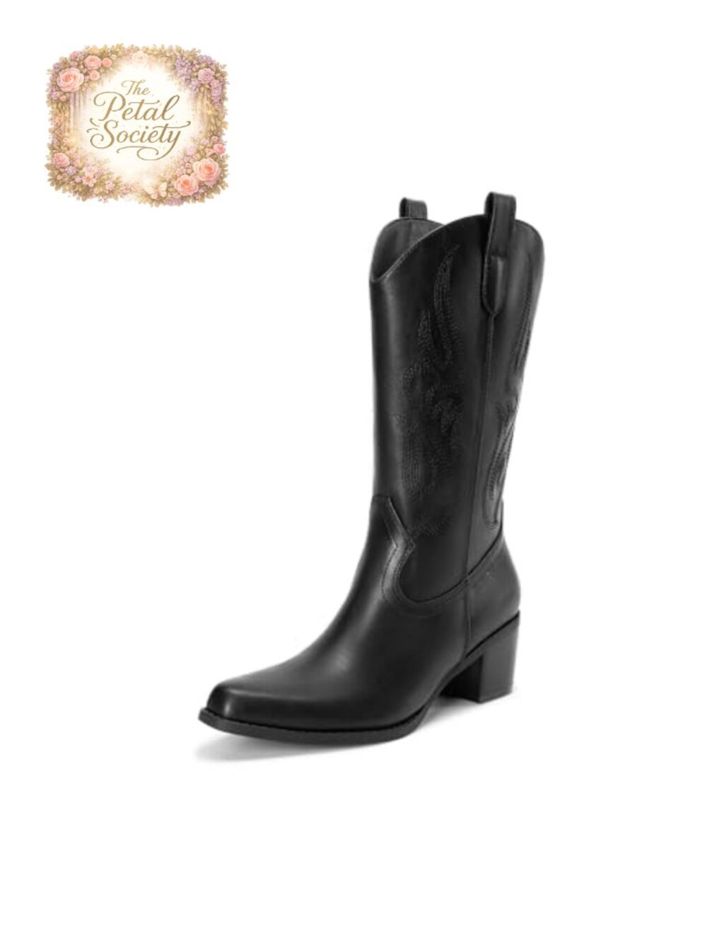 Women's Square Toe Mid Calf Western Cowboy Boots Faux Leather
